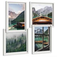 BILDER SET 4er Set - 50x50 cm & 40x60 cm Weißer Rahmen - Hütten am Bergsee Łódź - Weiß, Kunststoff (50/50cm) - TULUP