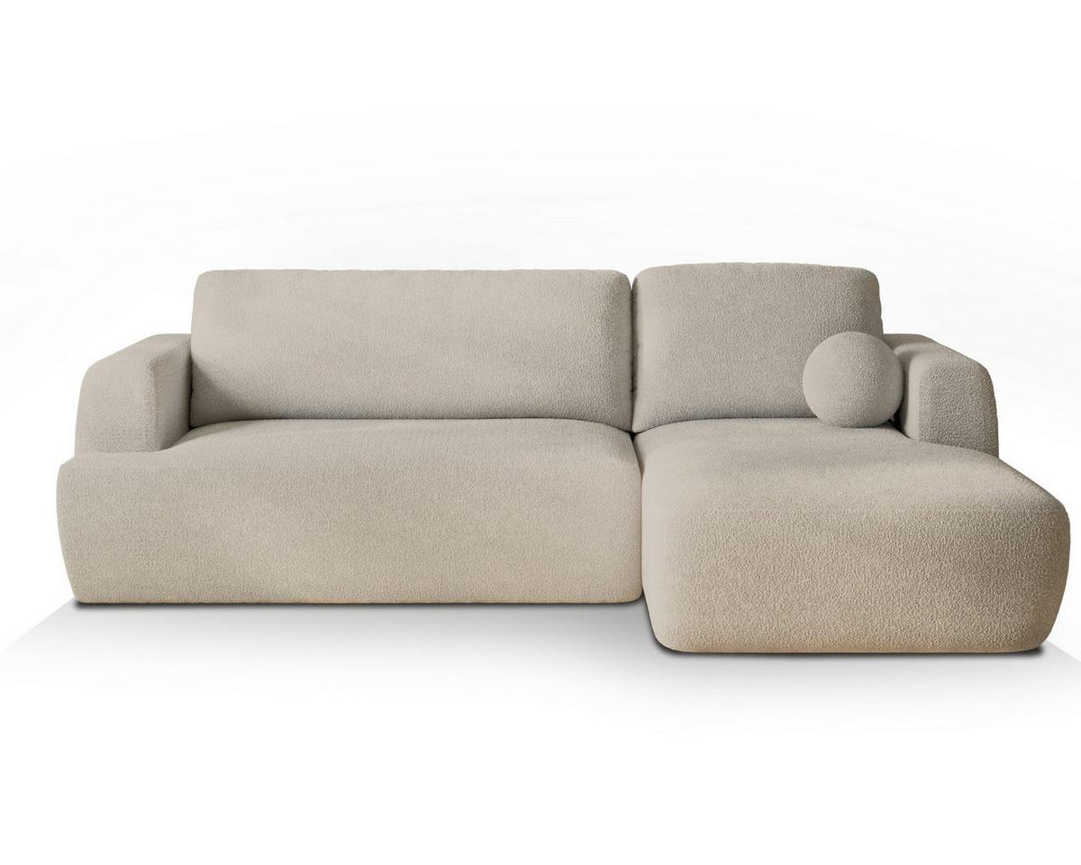 ECKSOFA SENTI N R-S Creme Boucle-Stoff mit Schlaffunktion - Creme/Schwarz, Holz/Kunststoff (246/148cm) - MASSENO