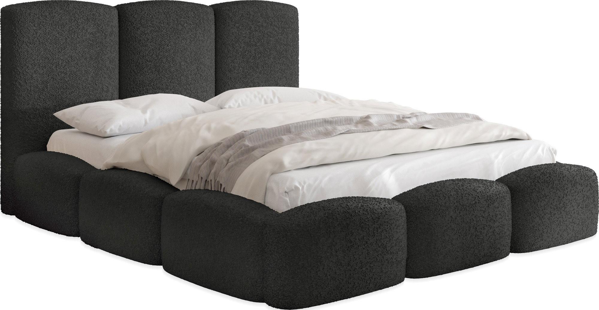 POLSTERBETT Harmony mit Bettkasten, Schwarz Boucle 120x200 cm - Birkefarben/Schwarz, Holzwerkstoff/Kunststoff (120/200cm) - WFL GROUP