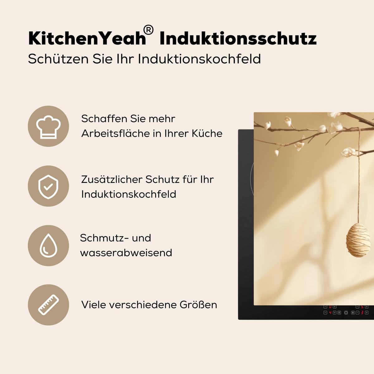 HERDABDECKPLATTE Beige - Osterkuchen - Eier Induktionsmatte 77x51 cm - Beige, Kunststoff (77/51/0.2cm) - MuchoWow