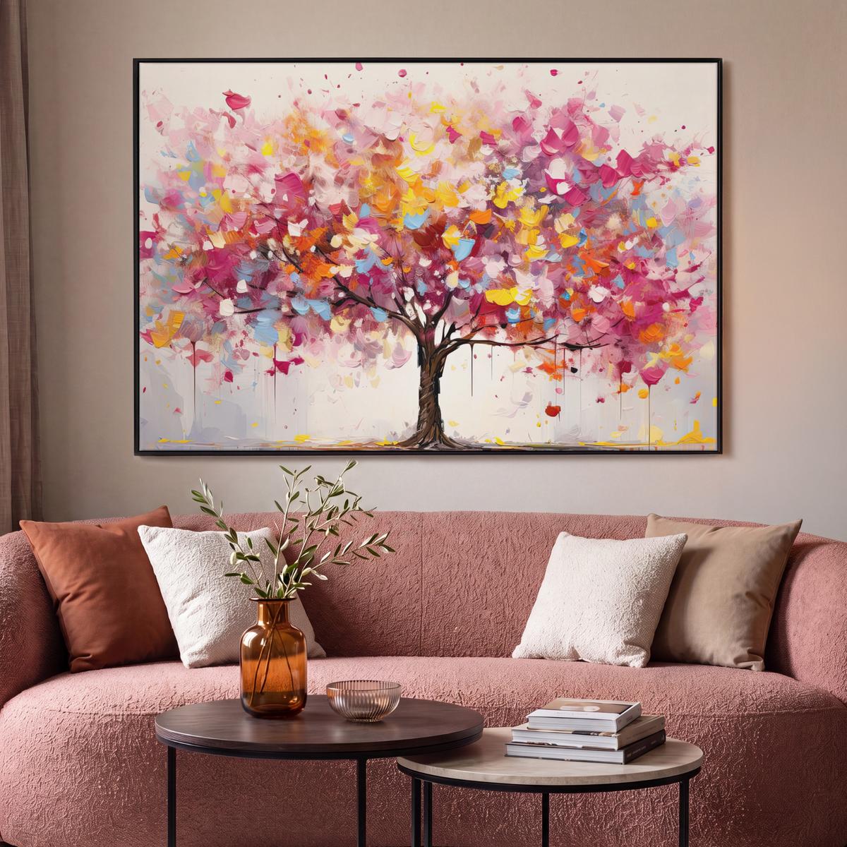 LEINWAND Bilder mit Rahmen - Aquarell - Baum - Kunst - Abstrakt - 150x100 - Multicolor, Textil (150/100cm) - MuchoWow