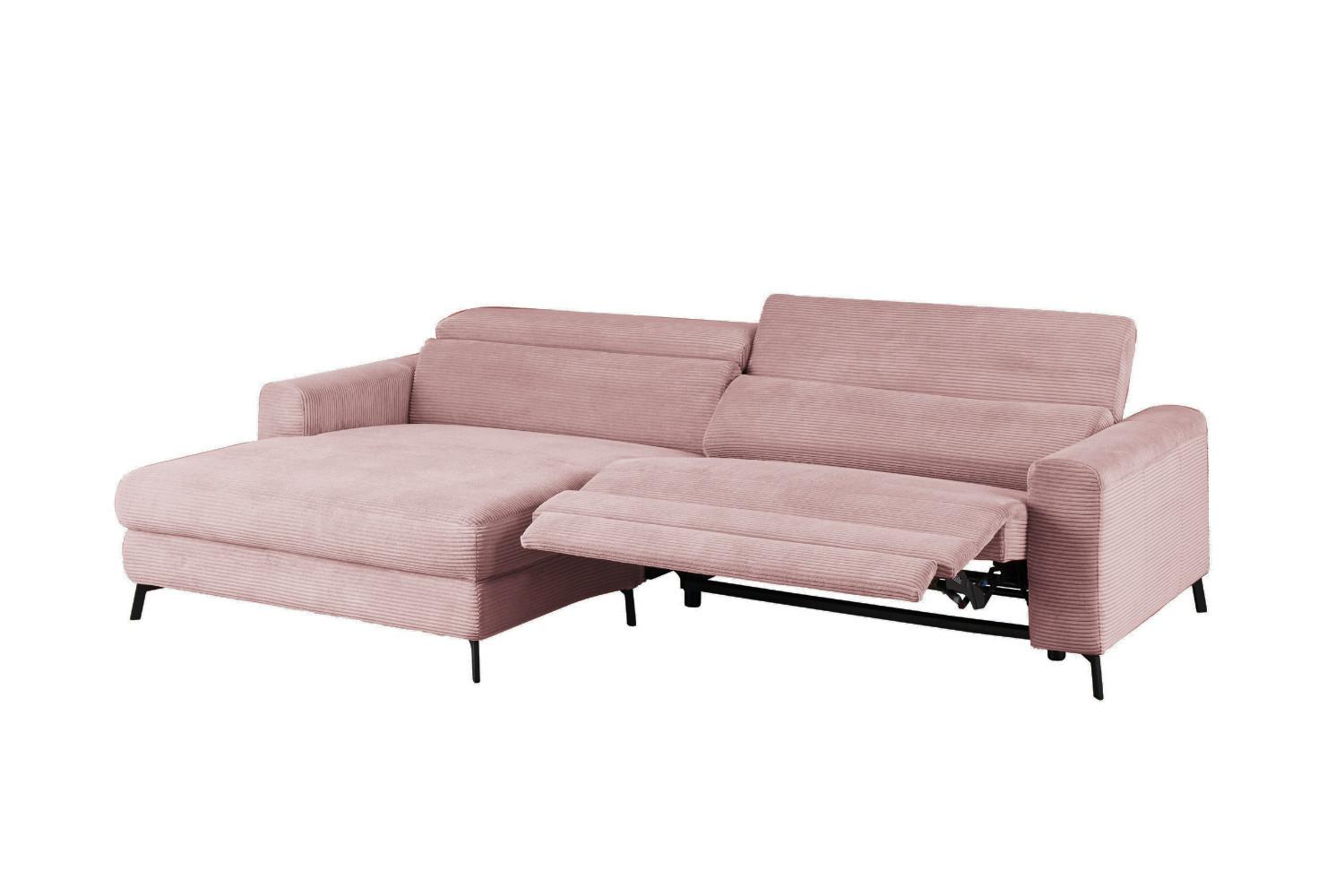 ECKSOFA LAISKA Pink Cord Relaxfunktion - Schwarz/Rosa, Textil/Metall (282/177cm) - KAWOLA