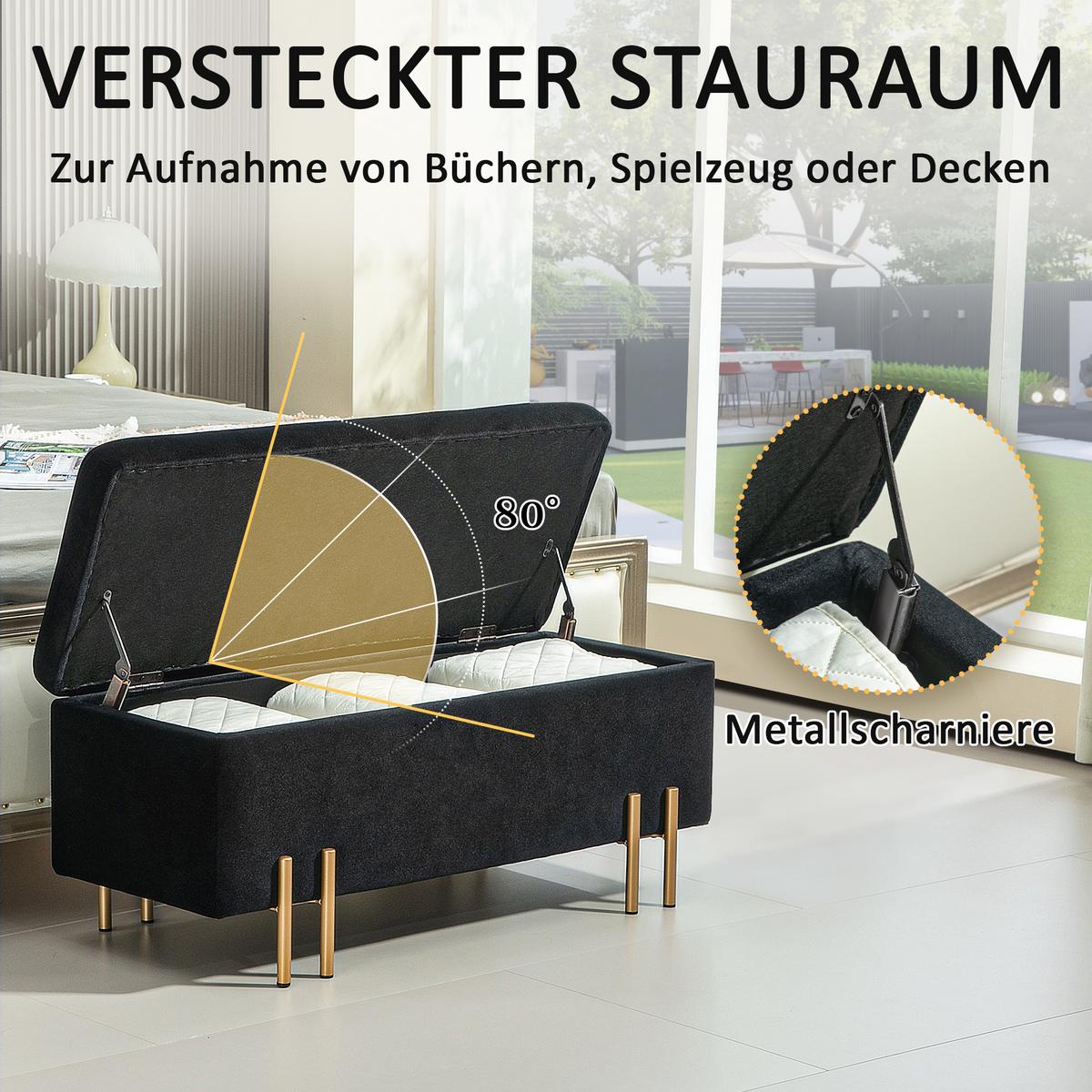 TRUHENBANK Metall, Kautschukholz, Schaumstoff Schwarz - Schwarz, Textil (40/42/100cm) - HOMCOM