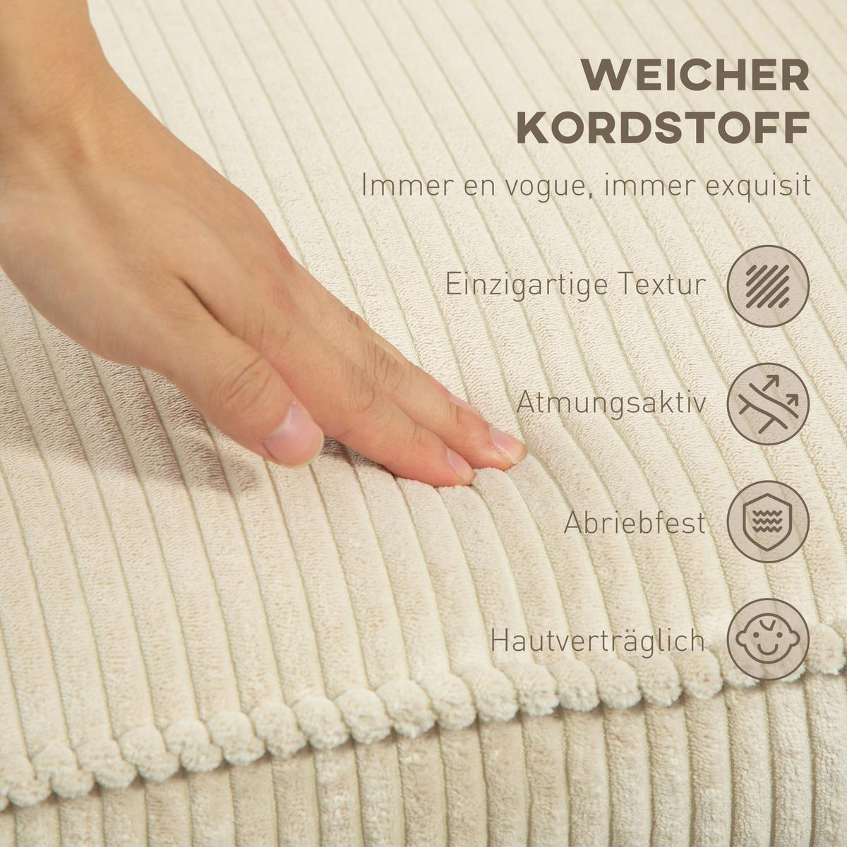 RELAXSESSEL mit Hocker 360°Drehbarer Fernsehsessel mit Liegefunktion, Cord Beige - Beige/Schwarz, Textil/Metall (72/107/83cm) - HOMCOM