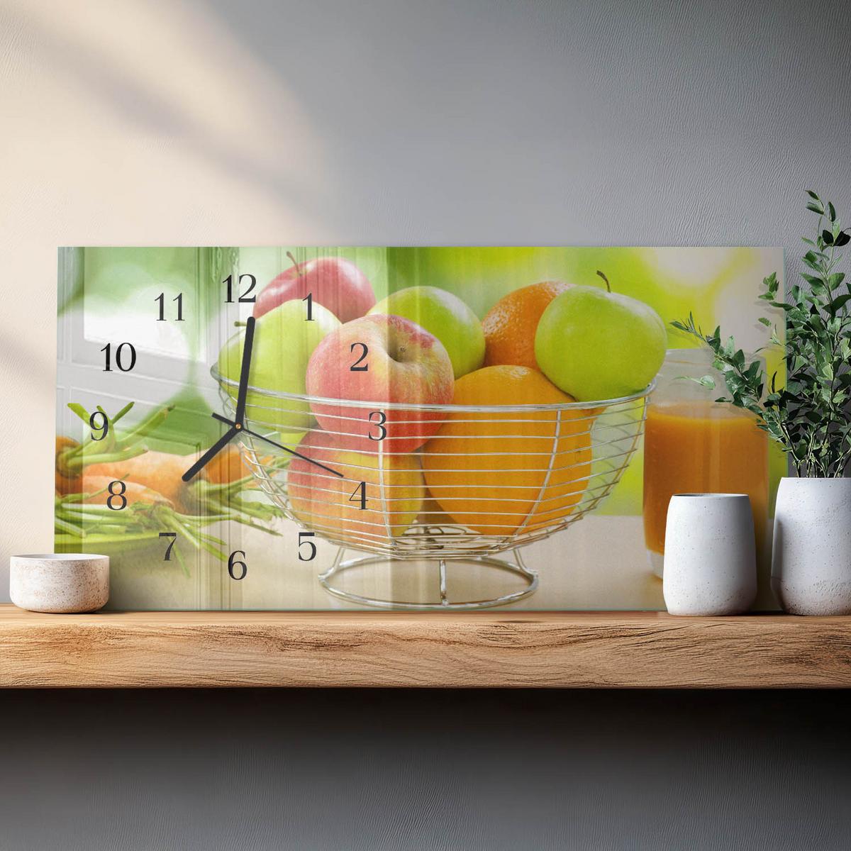 WANDUHR aus Glas 60x30 cm - Früchte und Saft - Grün, Glas (60/30/0.4cm) - TULUP