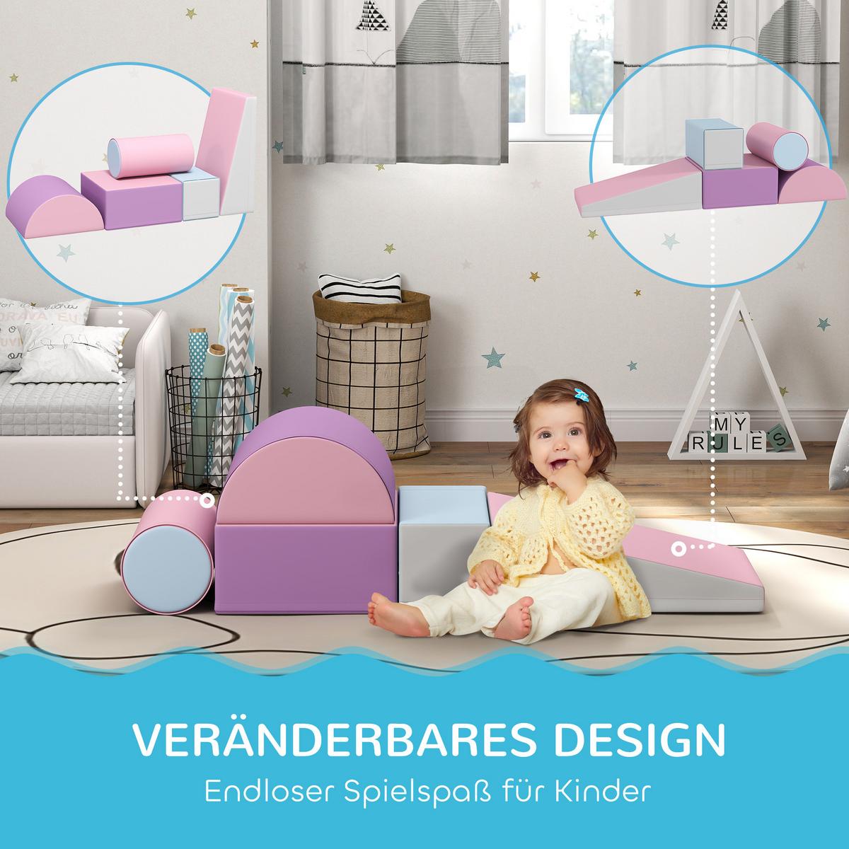 BAUSTEINSET 5er-Set Schaumstoff Bausteine Bauspielzeug für 1-3 Jahre alt Kinder - Pink, Kunststoff (40.6/20.3/40.6cm) - HOMCOM
