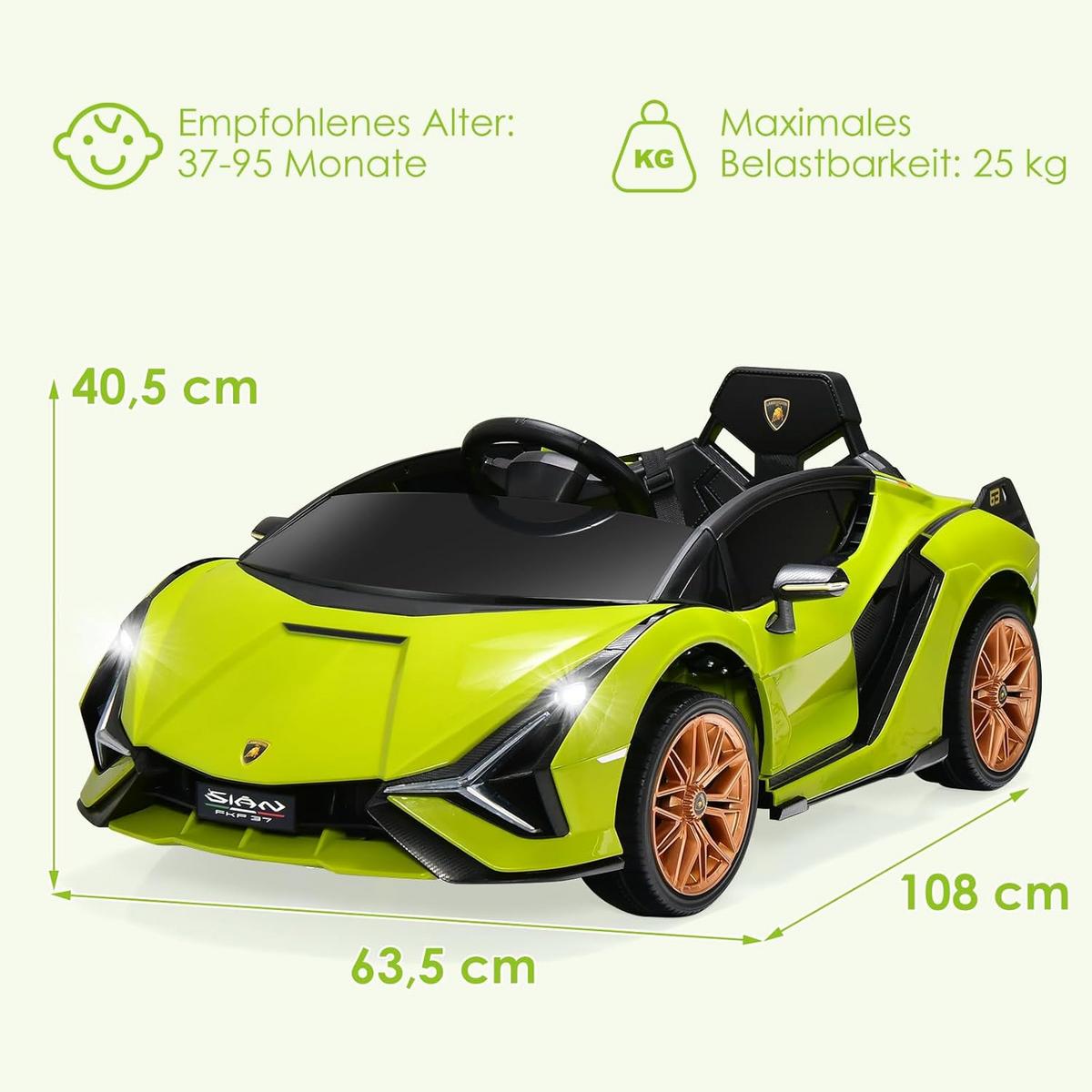 KINDERAUTO Lamborghini 12V Grün - Grün, Kunststoff (108/41/64cm) - COSTWAY