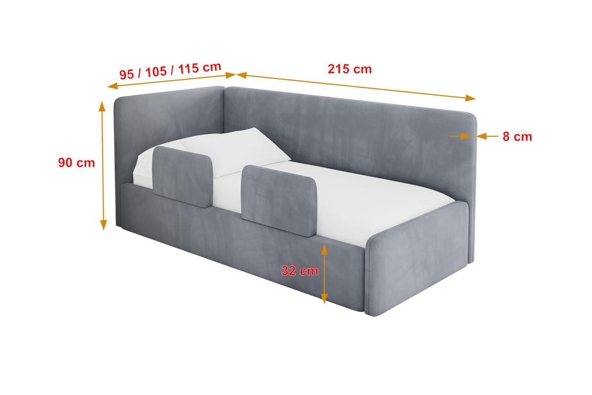 EINZELLBETT Jugendbett mit Bettkasten, Rechts - NORY 100x200 Grau - Blaugrau, Holzwerkstoff/Textil (100/200cm) - ALTDECOR