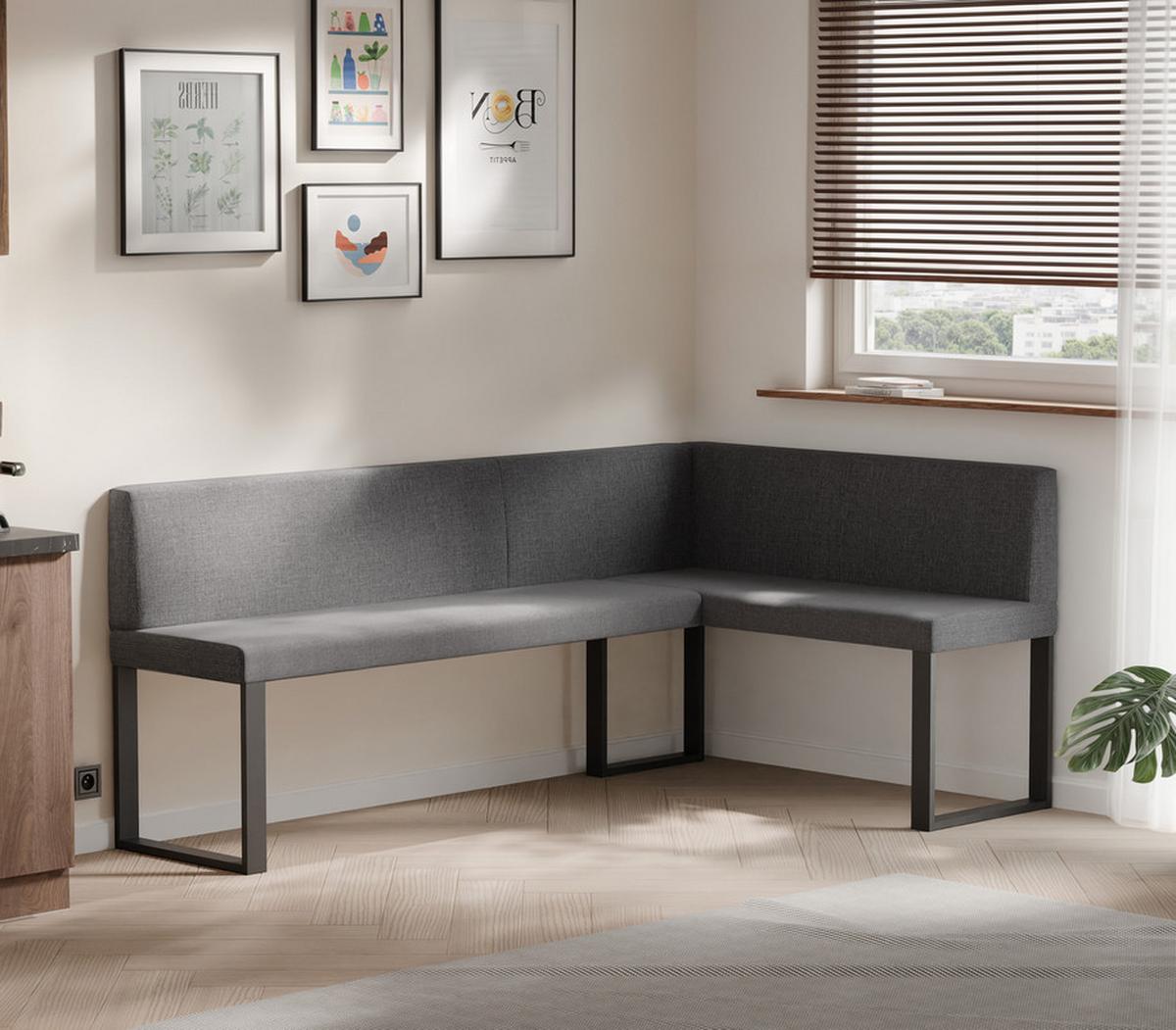 ECKBANK rechts SANA U Webstoff glatt, 168/128 cm Dunkelgrau - Dunkelgrau, Textil/Metall (128/168cm) - Idohome