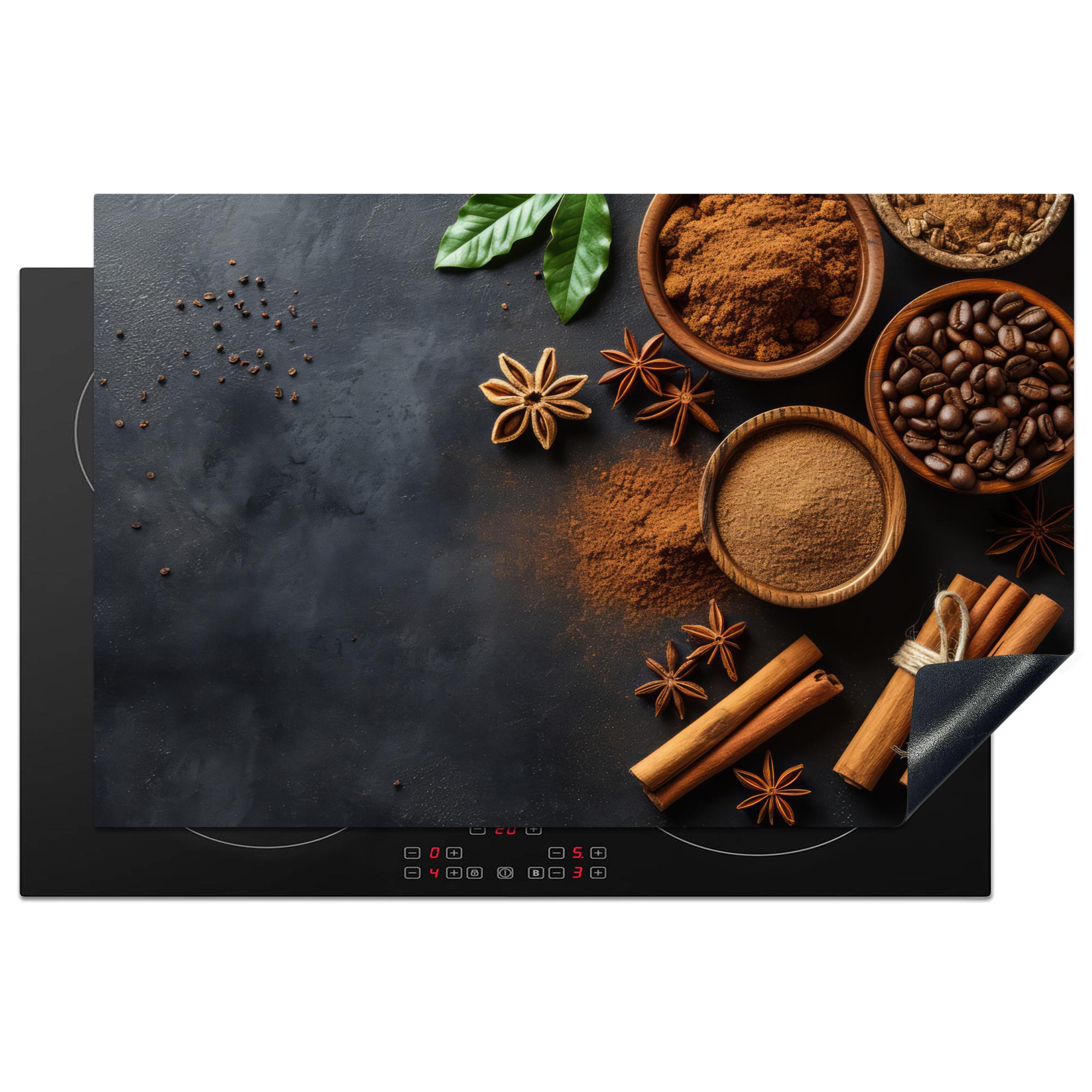 HERDABDECKPLATTE Zimt - Beton - Kaffee - Zimtstangen - Gewürze Abdeckung Ceranfeld 81.2x52 cm - Mokka, Kunststoff (81.2/52/0.2cm) - MuchoWow