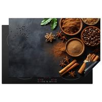 HERDABDECKPLATTE Zimt - Beton - Kaffee - Zimtstangen - Gewürze Abdeckung Ceranfeld 81.2x52 cm - Mokka, Kunststoff (81.2/52/0.2cm) - MuchoWow