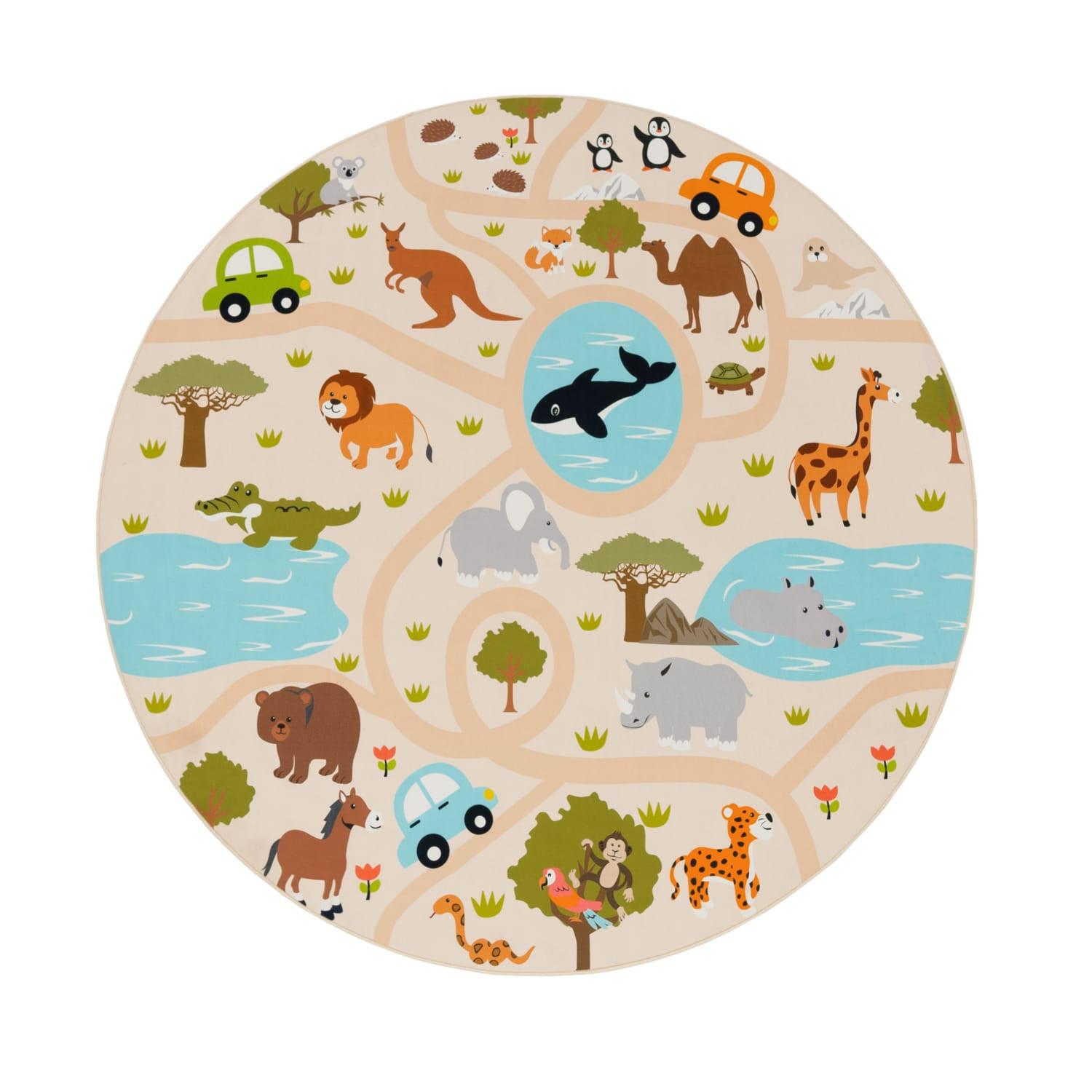KINDERTEPPICH Waschbar, mit Safari‑Straßen‑Muster, Mehrfarbig, Ø 160 cm - Multicolor, Textil (160/160cm) - KADIMA DESIGN
