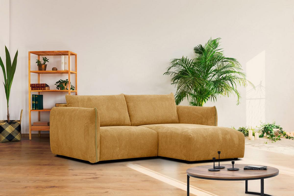 ECKSOFA TAUER 3-Sitzer, honig - Schwarz/Honig, Holzwerkstoff/Kunststoff (206/173cm) - Wozimo