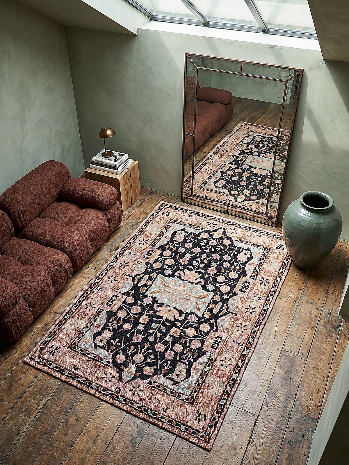 WOLLTEPPICH SOAR, mit Traditionelles Blumenmuster, Rosa-Schwarz, 160 x 230 cm - Rosa, Textil (230/160cm) - KADIMA DESIGN
