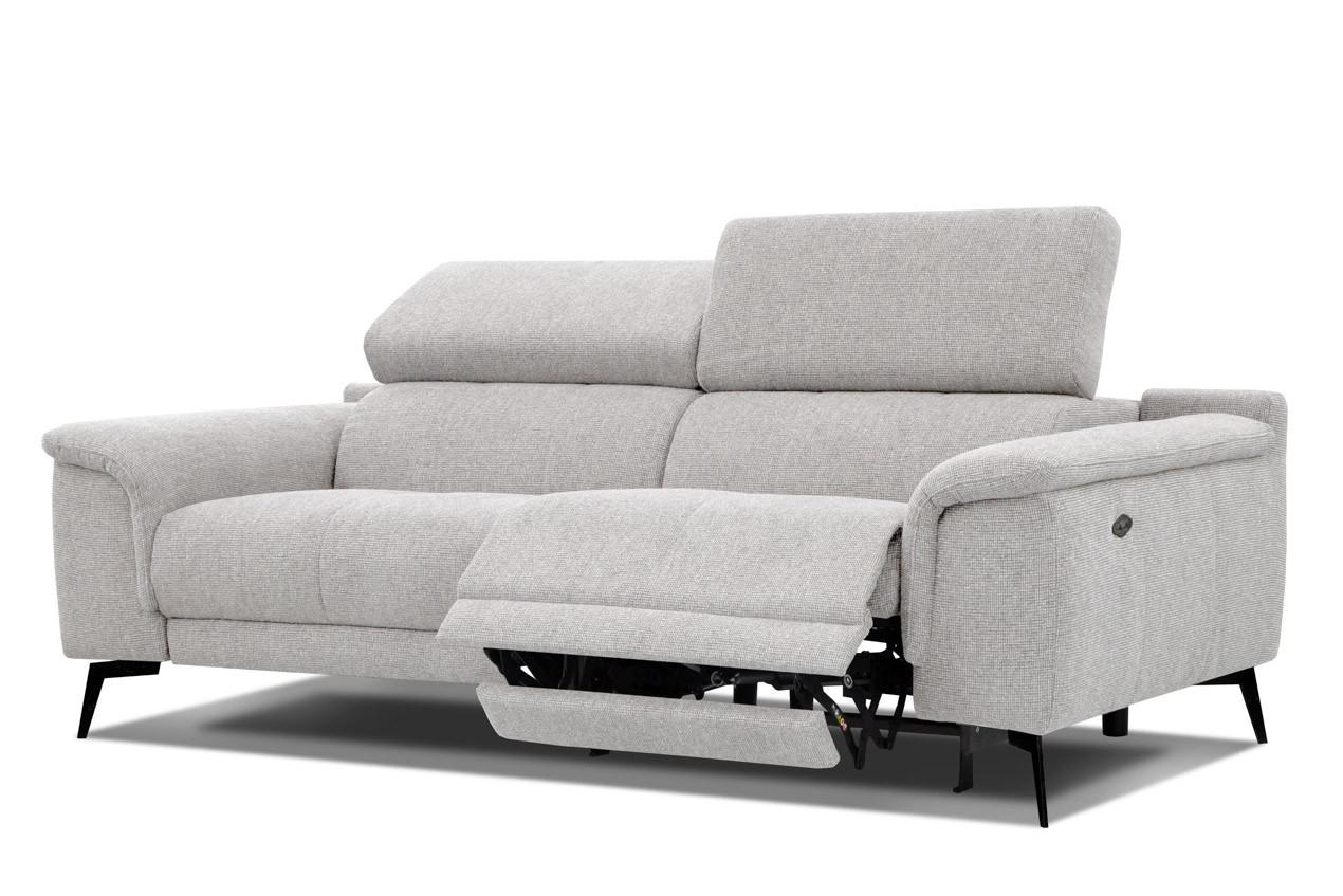 RELAXSOFA FIERO 3-Sitzer mit 1 Relaxfunktion, hellgrau - Hellgrau/Schwarz, Holzwerkstoff/Textil (212/82/103cm) - Wozimo