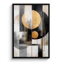 POSTER MIT RAHMENGERAHMTES BILD Abstrakt - Gold - Silber - Formen - Ästhetisch - Modern 60x90 cm - Goldfarben, Papier (60/90cm) - MuchoWow