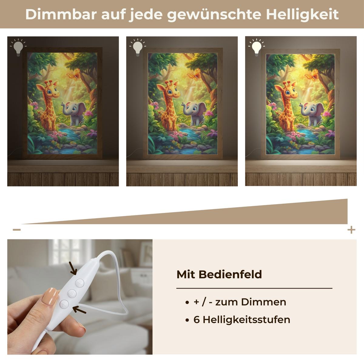 WANDLEUCHTE Giraffe - Elefant - Blumen - Dschungel 20x30 cm - Grün, Holzwerkstoff (20/30/8cm) - OnlyWow