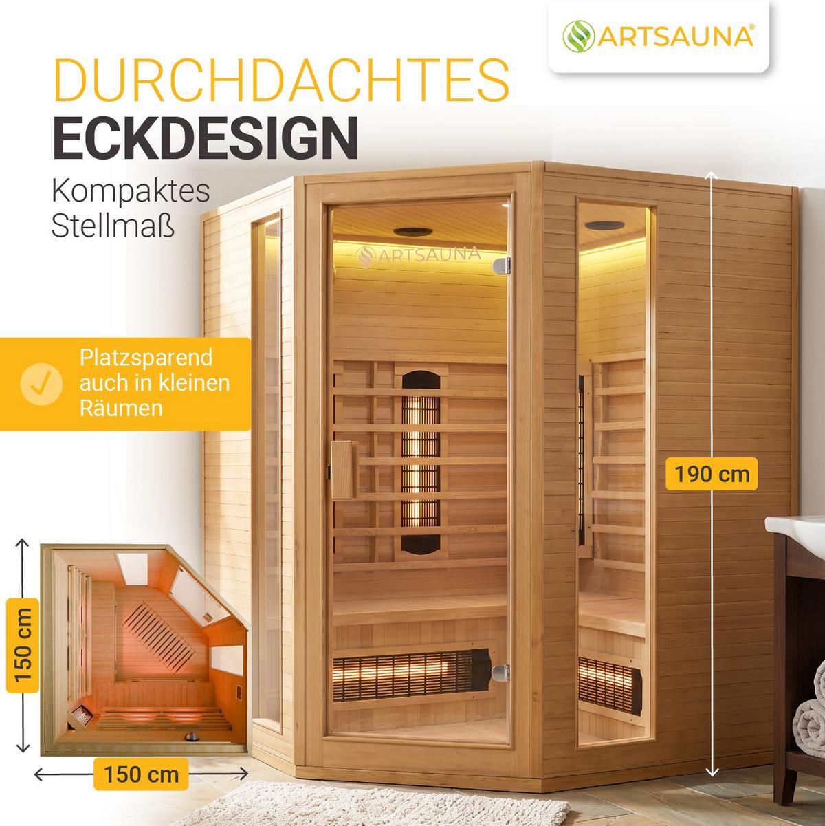 INFRAROTKABINE Nyborg E150V mit Vollspektrum-, Flächenstrahlern & Hemlockholz - Naturfarben, Holz (150/190/150cm) - Artsauna