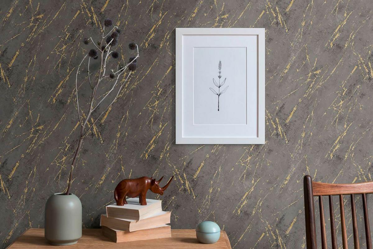 VLIESTAPETE Grau 53/1005 cm - Goldfarben, Textil (53/1cm) - KUNSTLOFT