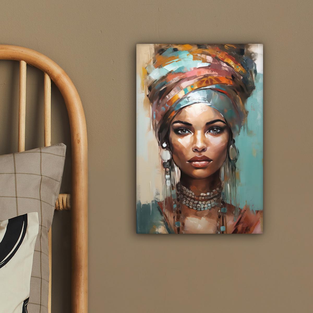 LEINWANDBILD Frau - Kunst - Schmuck - Porträt Deko Wohnzimmer 20x30 cm - Blaugrau, Textil (20/30cm) - MuchoWow