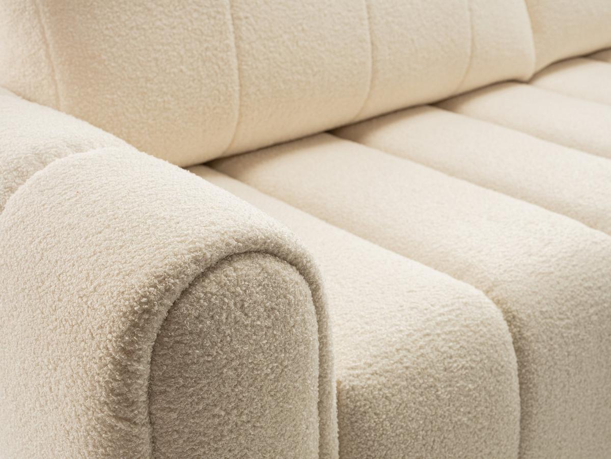 BETTSOFA FINO Creme Bucle-Stoff mit Schlaffunktion - Creme, Holz (248/87/100cm) - MASSENO