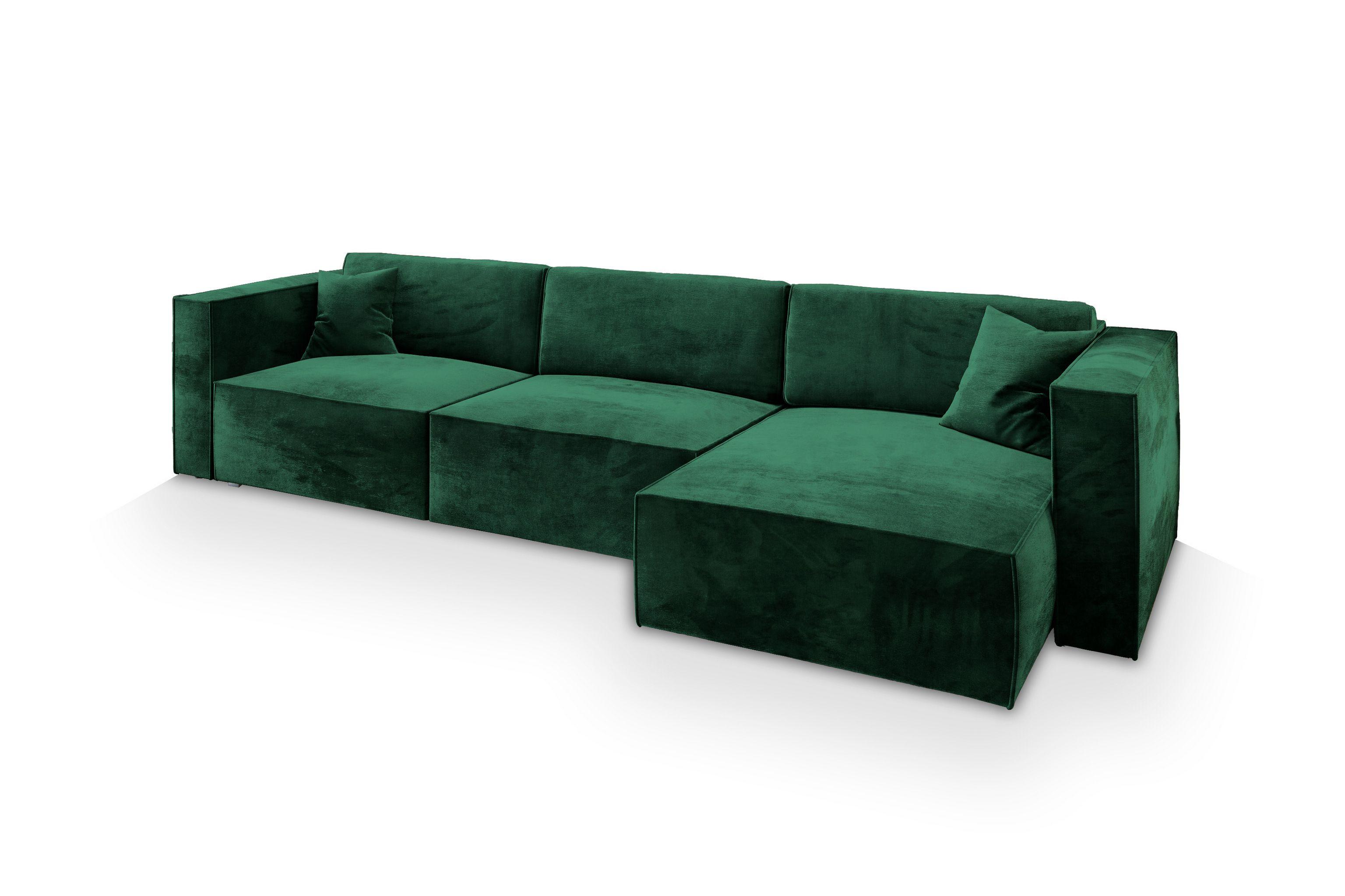 ECKSOFA TOLMO M Grün Velours-Stoff mit Schlaffunktion - Grau/Grün, Holz/Kunststoff (347/148cm) - MASSENO