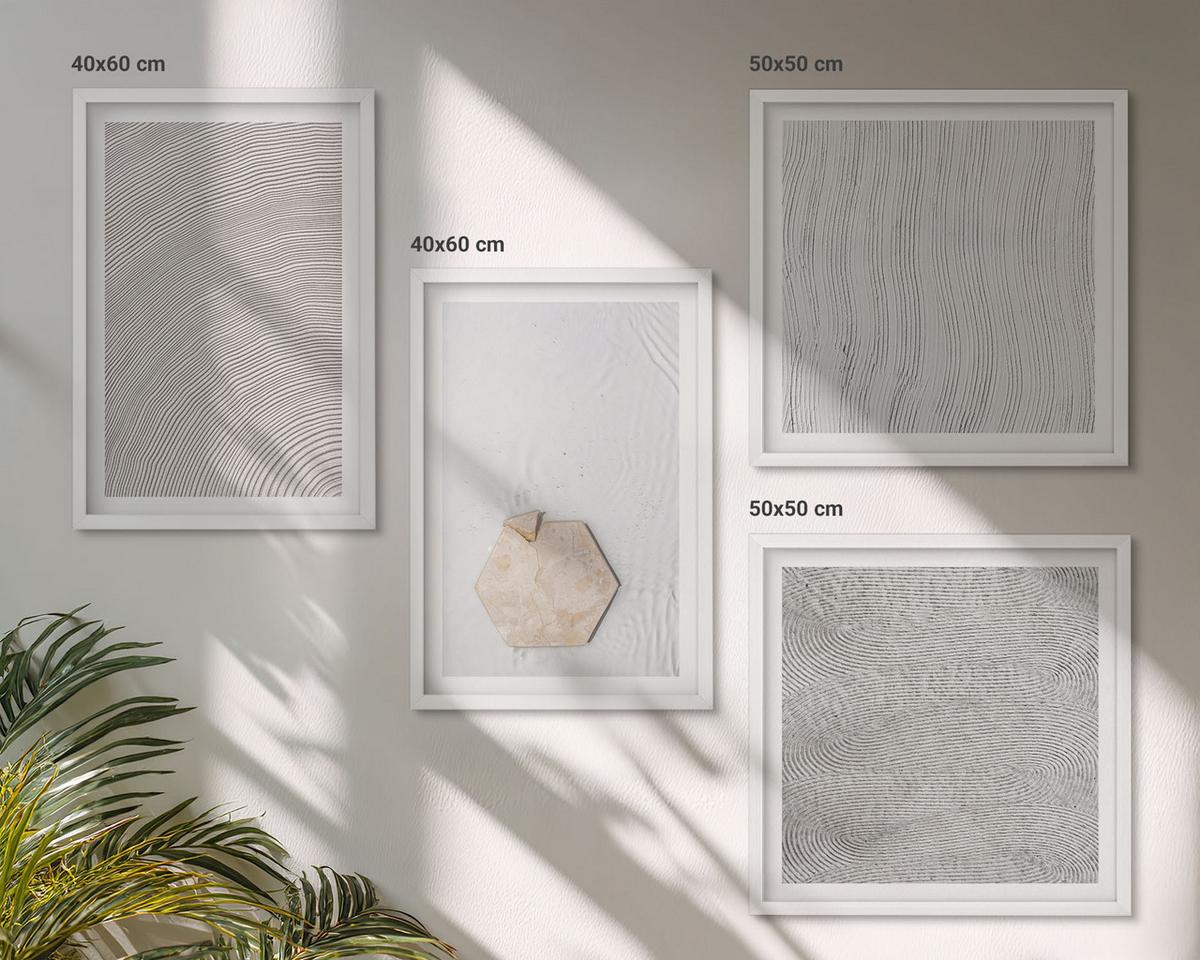 BILDER SET 4er Set - 50x50 cm & 40x60 cm Weißer Rahmen - Leichte Boho-Sandtexturen - Weiß, Kunststoff (50/50cm) - TULUP