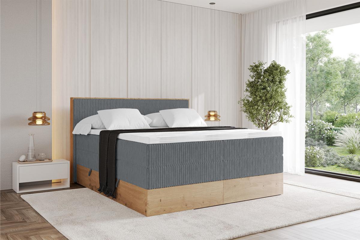BOXSPRINGBETT LOLLI9 -KING 140x200 - H3/H4 Dunkelgrau - Dunkelgrau, Holzwerkstoff (140/200cm) - ALTDECOR