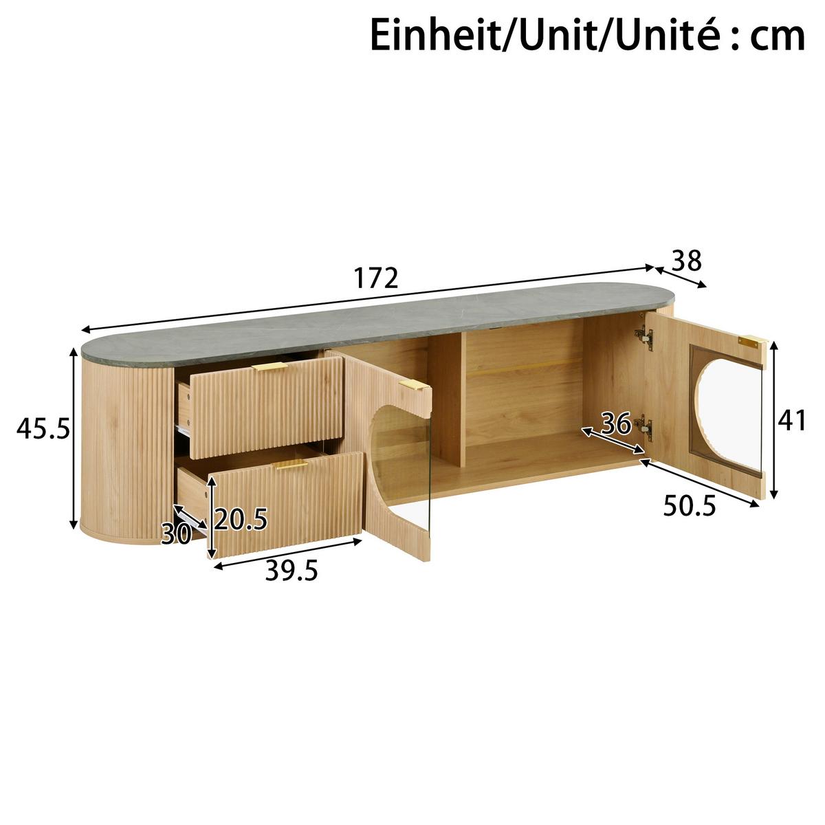 TV LOWBOARD holzoptik glas modern 172cm design - Naturfarben, Holzwerkstoff (172/45.5/38cm) - Urban Meuble