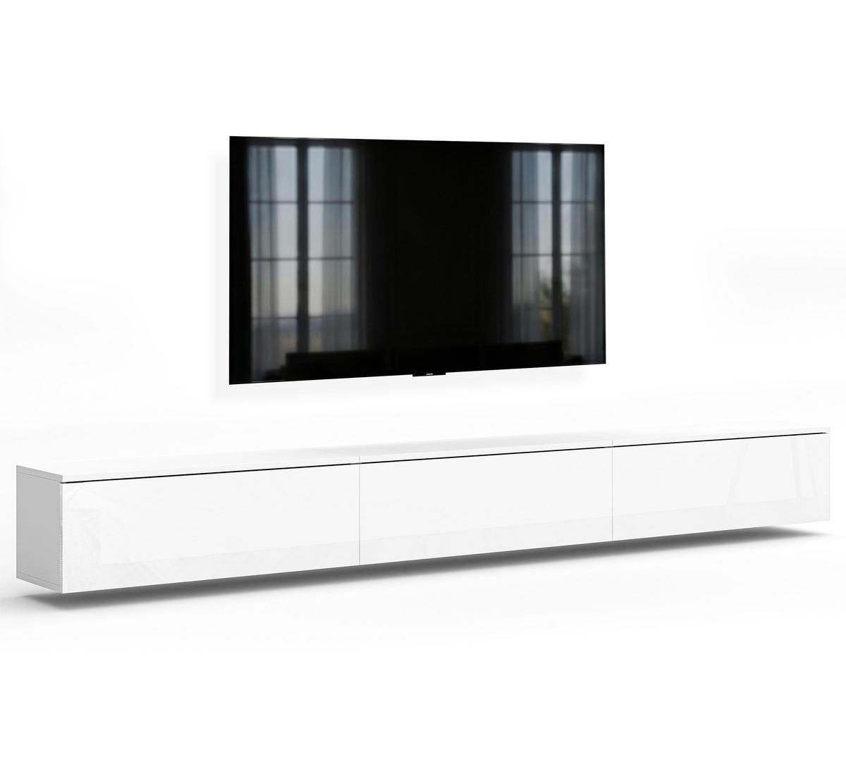 LOWBOARD Barvo 3x100 Weiß Matt / Weiß Hochglanz 300/34/32 cm – hängendes TV-Board - Weiß, Holzwerkstoff (300/34/32cm) - AX Living