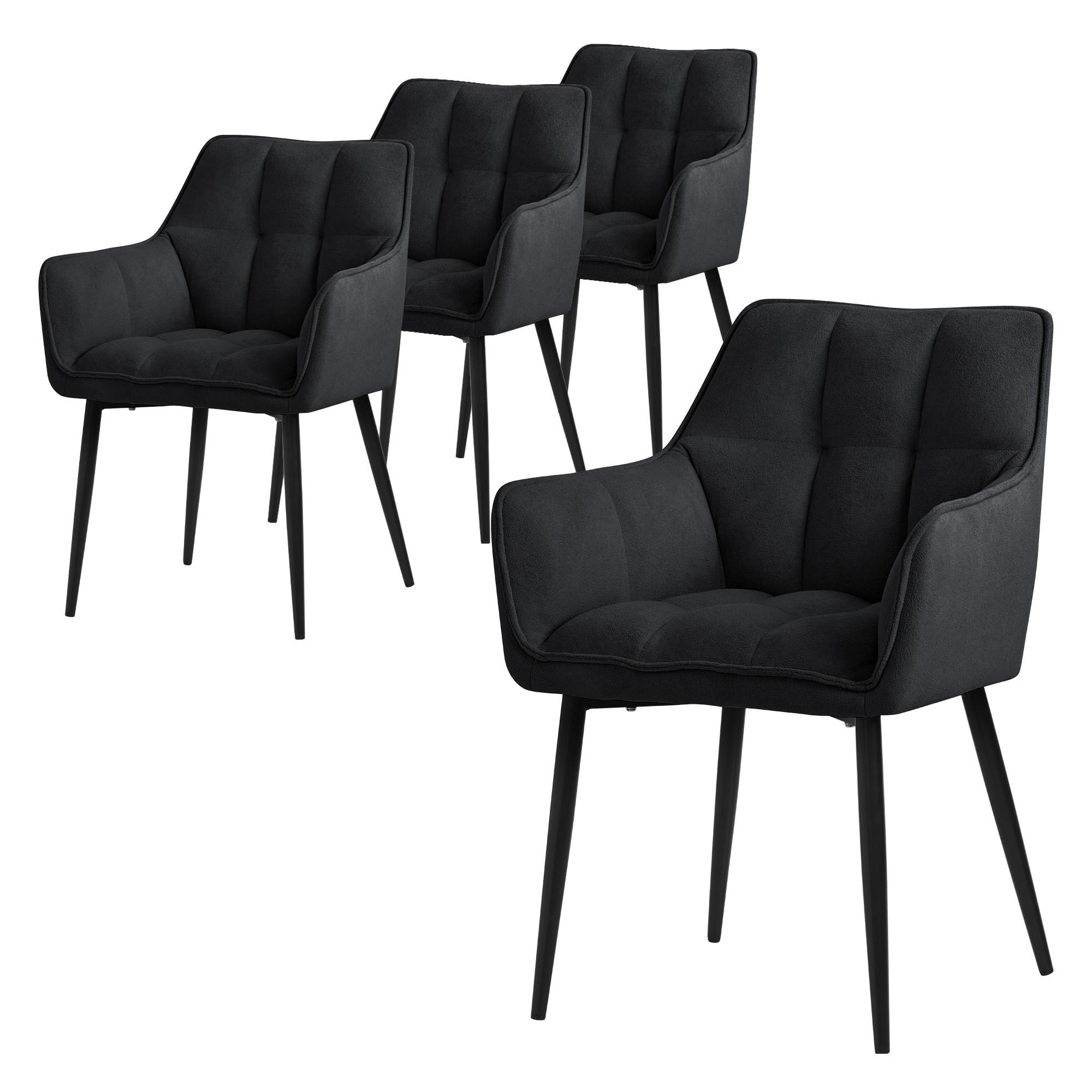 ESSZIMMERSTÜHLE 4ER-SET Schwarz Frotteestoff - Schwarz, Textil/Metall (63/90/57cm) - ML-DESIGN