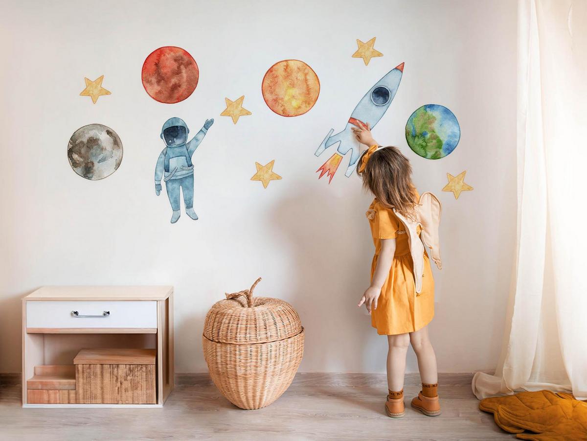 WANDAUFKLEBER 100x178cm - Planeten-Astronaut - Multicolor, Kunststoff (100/178/0.1cm) - Wallfluent