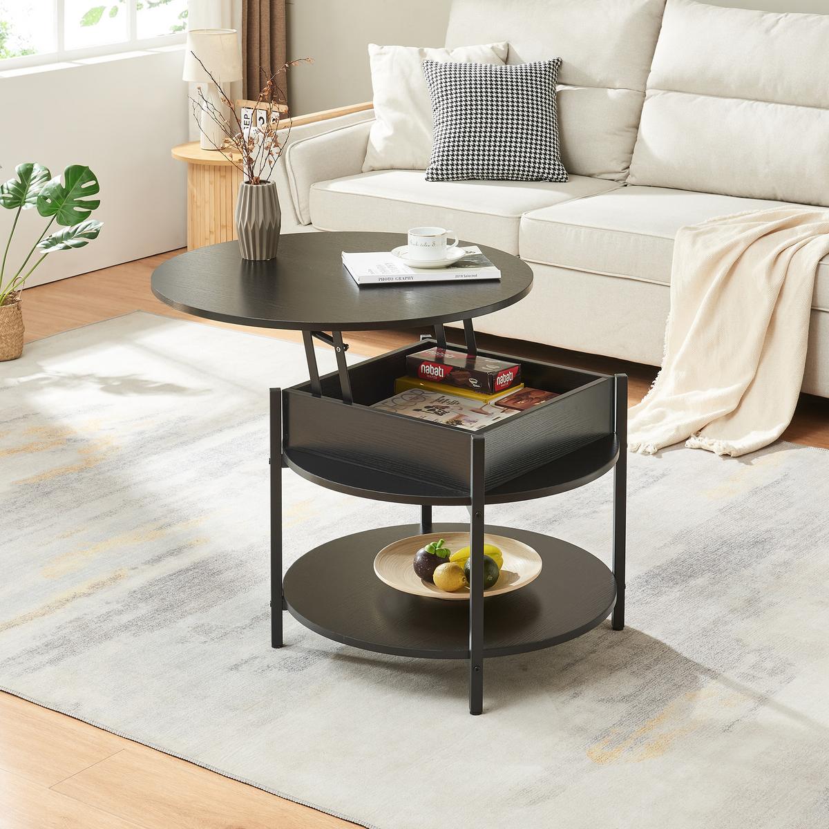 COUCHTISCH Kandas 70/49 cm - Schwarz, Holzwerkstoff/Metall (70/70/49cm) - [en.casa]