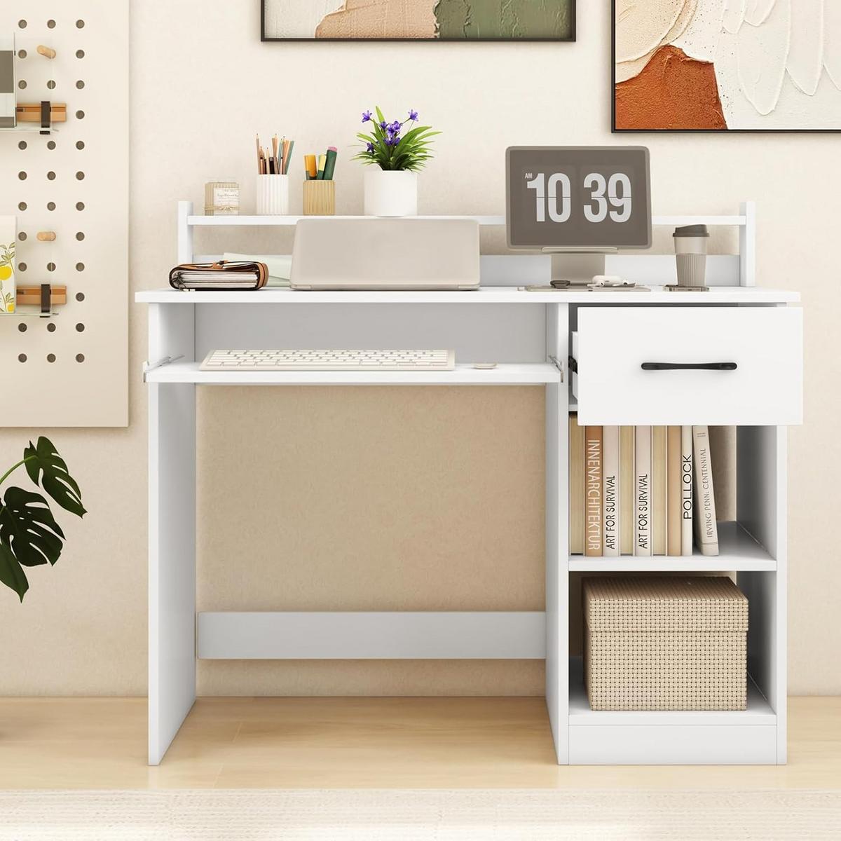 COMPUTERTISCH weiß - Weiß, Holzwerkstoff (55/105/89cm) - COSTWAY