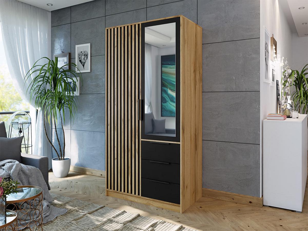 KLEIDERSCHRANK Bali Lux D2 - Schwarz/Braun, Holzwerkstoff/Metall (100/200/58cm) - MIRJAN24