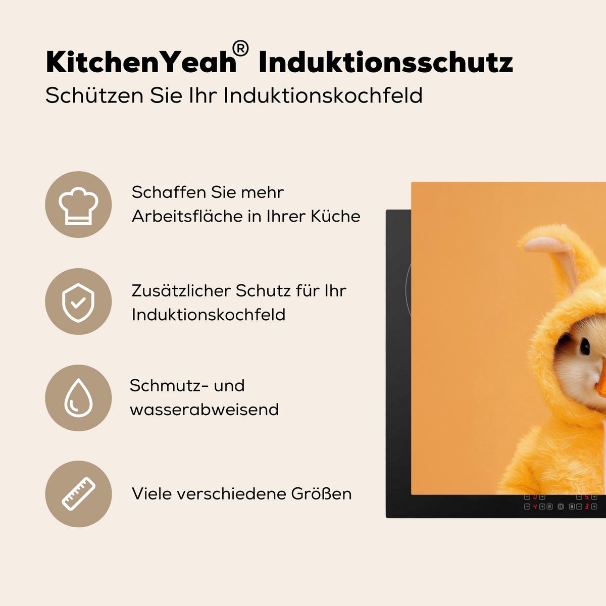 HERDABDECKPLATTE Osterhase - Kostüm - Ente Induktionsmatte 77x59 cm - Gelb, Kunststoff (77/59/0.2cm) - MuchoWow