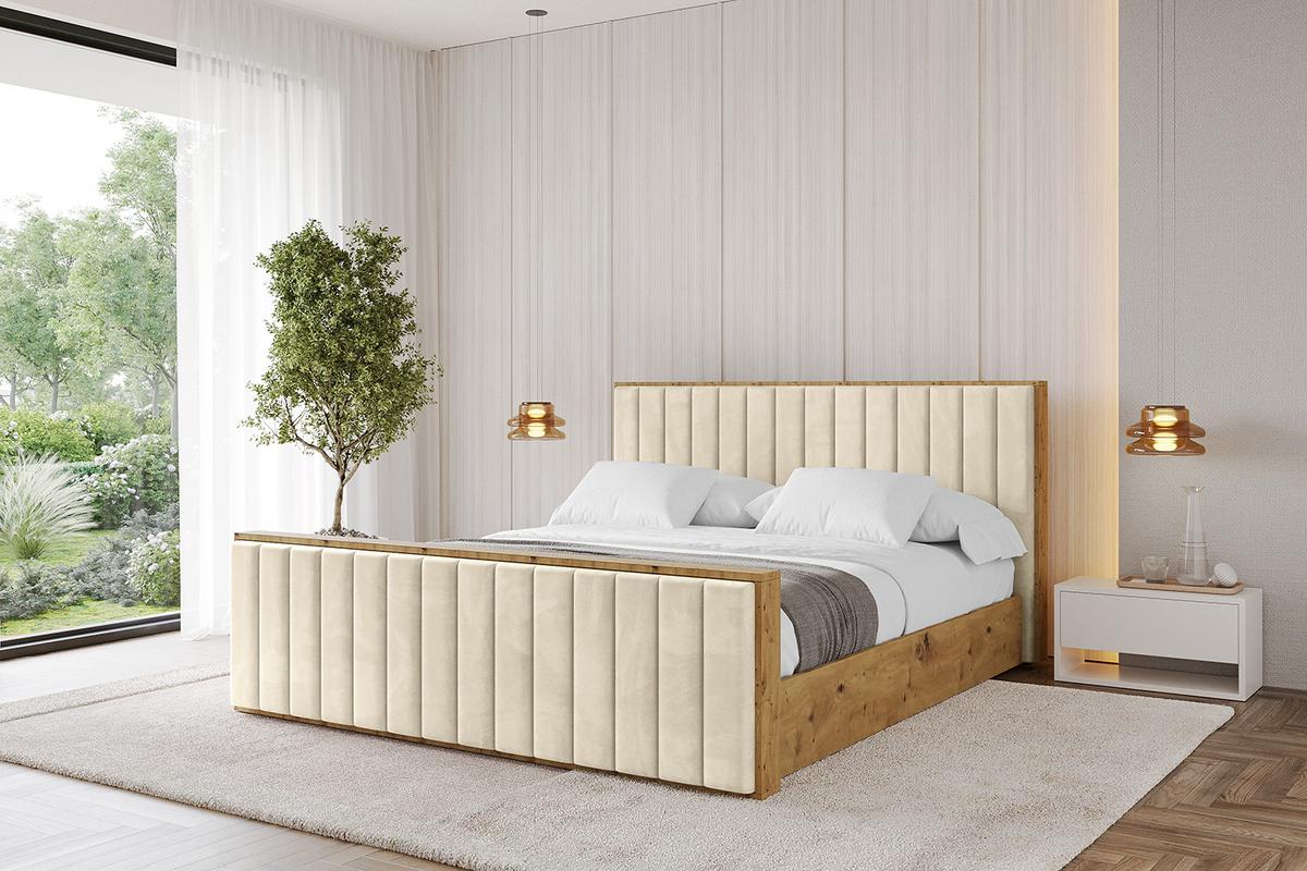 POLSTERBETT mit Bettkasten, Fußteil und Lattenrost, Boxbett mit Matratze H3/H4 - ENZO4-Z 180x200 Beige - Ecru, Holzwerkstoff/Textil (180/200cm) - ALTDECOR