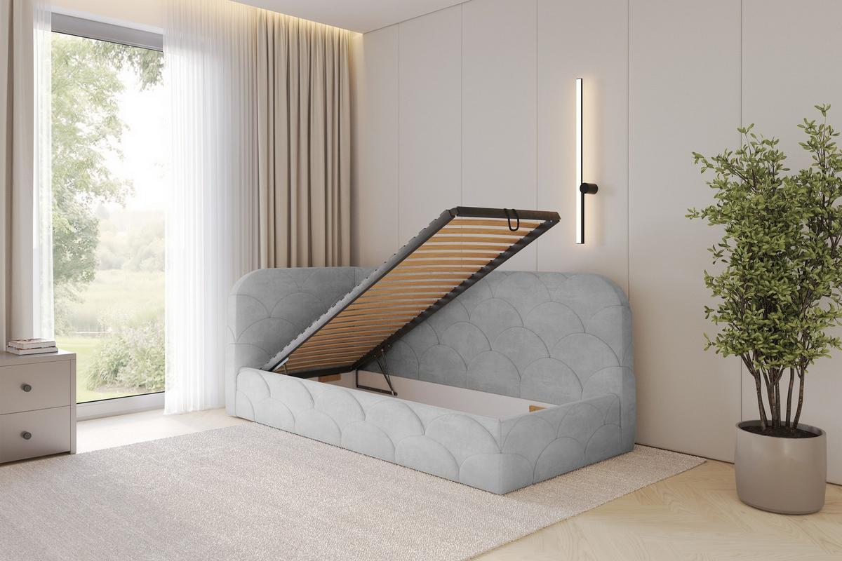 EINZELLBETT Jugendbett mit Bettkasten, Rechts - ELRY 100x200 Grau - Silberfarben, Holzwerkstoff/Textil (100/200cm) - ALTDECOR