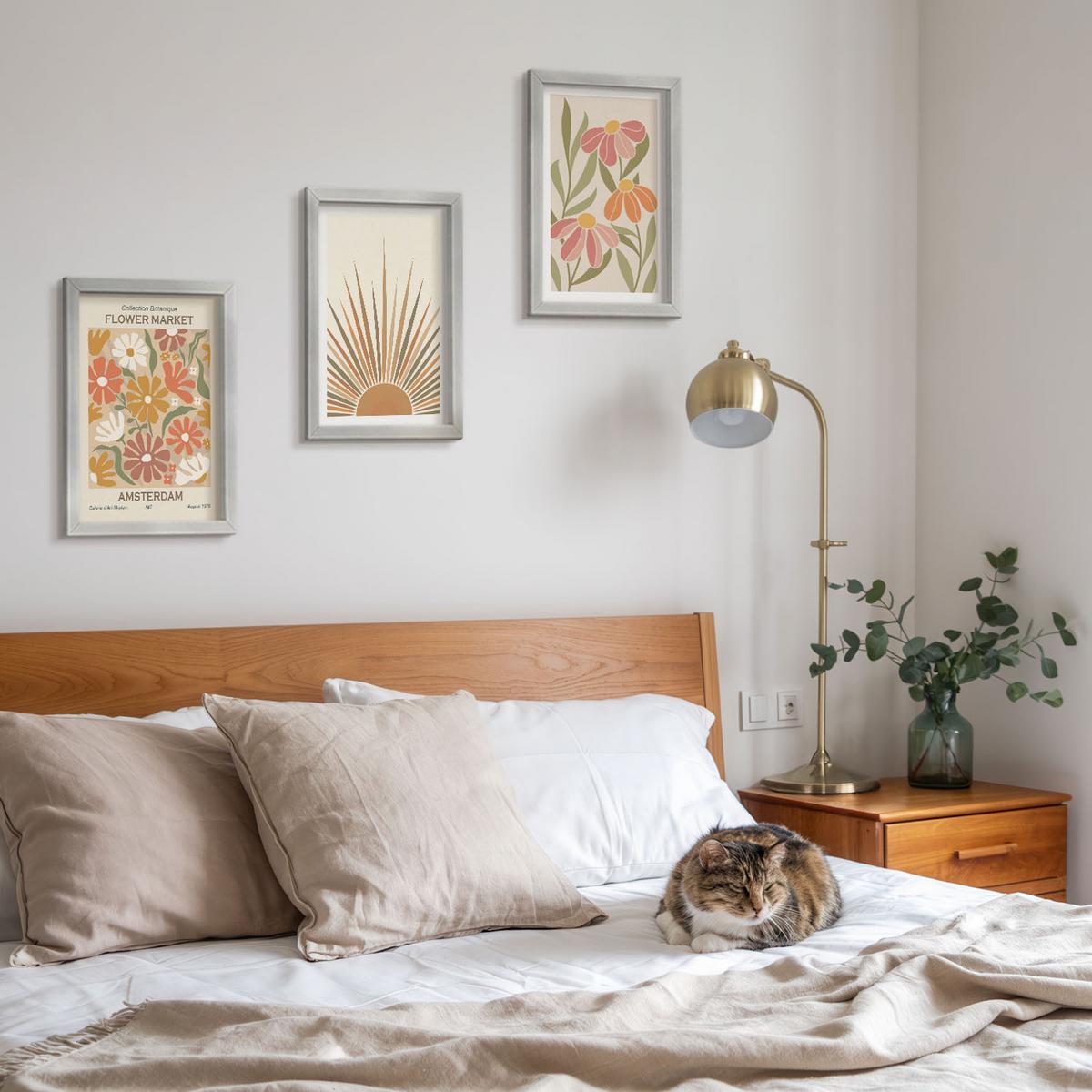 BILDER SET 3er Set - 20x30 cm Silberner Rahmen - Pastellfarbene Sonnenblumen - Silberfarben, Kunststoff (20/30cm) - TULUP