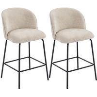 BARHOCKER 2er Set Barstuhl mit Fußstütze, Lehne, Sitzhöhe 68 cm, Beige - Beige/Schwarz, Textil (50/93/55cm) - HOMCOM