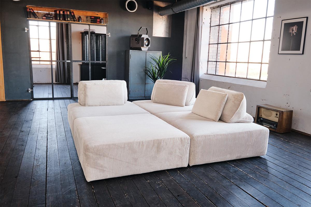 MODULSOFA WIOLO SOFT 4 MODULE 4 KISSEN Cremeweiß Cord - Creme/Schwarz, Kunststoff/Textil (333/84/222cm) - KAWOLA