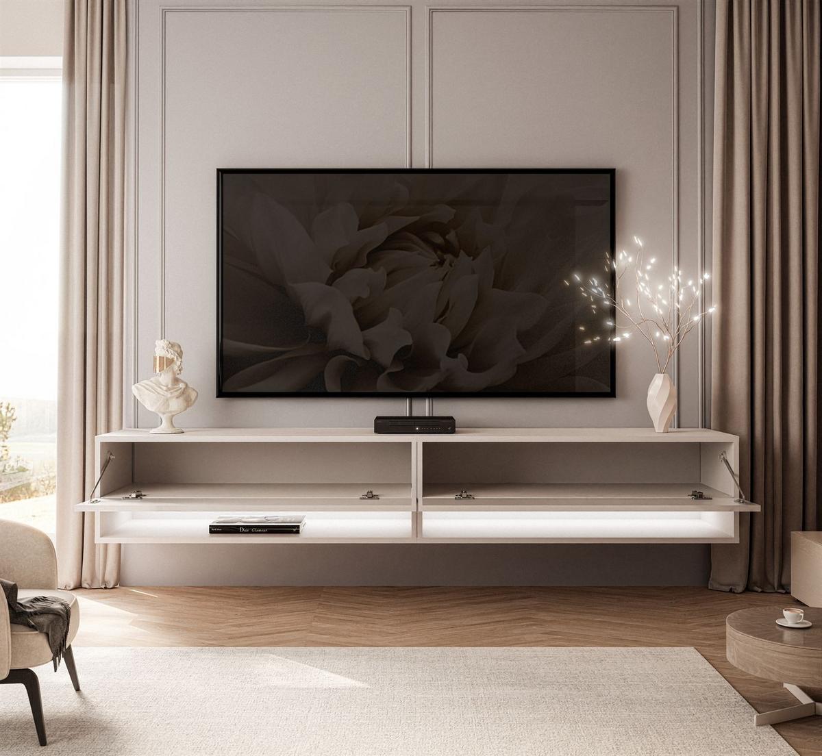 HÄNGESCHRANK TV-Möbel CALANTE 180 cm mit LED-Beleuchtung - Kaschmir, Holzwerkstoff (180/30/35cm) - Lookway
