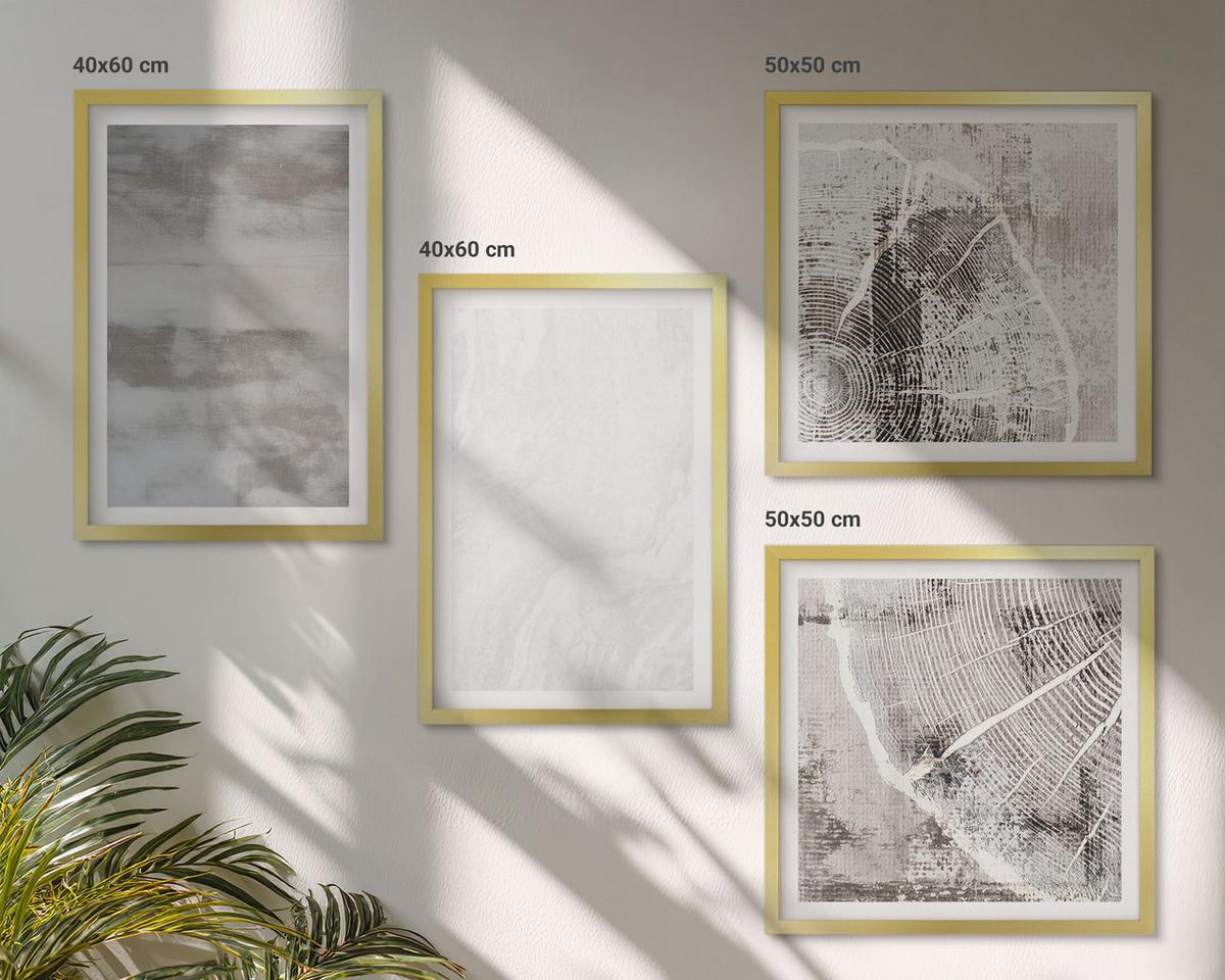 BILDER SET 4er Set - 50x50 cm & 40x60 cm Goldrahmen - Abstrakte moderne Formen - Goldfarben, Kunststoff (50/50cm) - TULUP