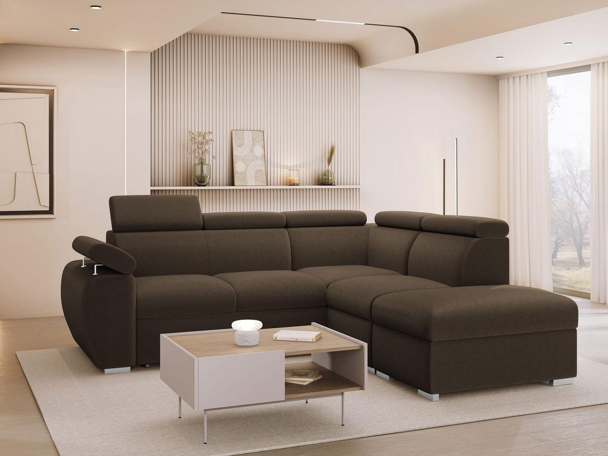 ECKSOFA Boston 2RR1P, Seite: Rechts 2R+R+1P(65)+PUFAP - Silberfarben/Braun, Holz/Textil (260/230cm) - MIRJAN24