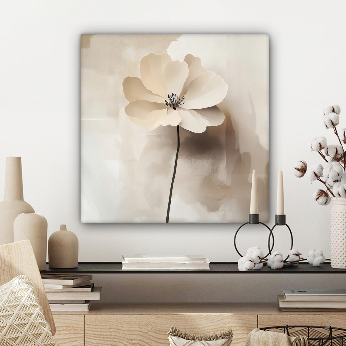 LEINWANDBILD Blume - Beige - Farbe - Schatten Wandbild Wohnzimmer 50x50 cm - Creme, Textil (50/50cm) - MuchoWow