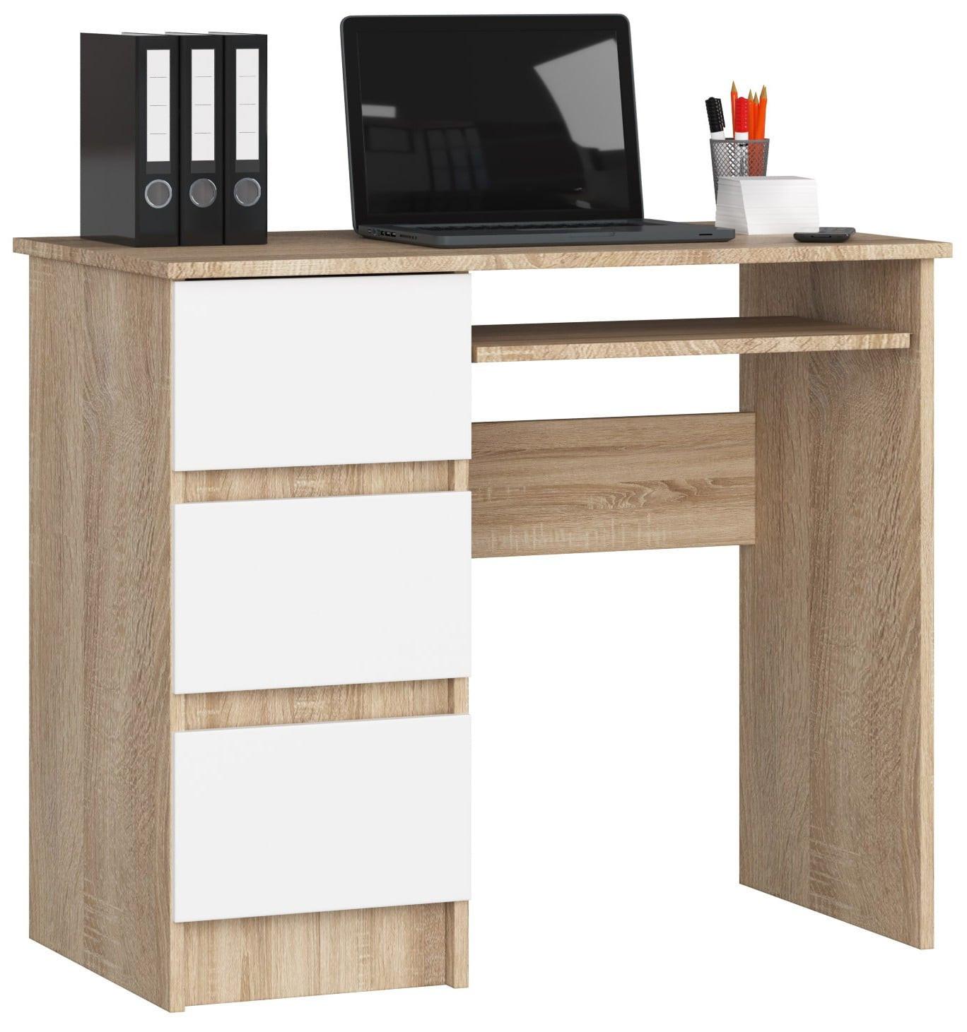 SCHREIBTISCH Eiche Sonoma, Weiß 77/90/50 - Weiß, Holzwerkstoff (124/85/77cm) - RAUMHIRSCH FURNITURE
