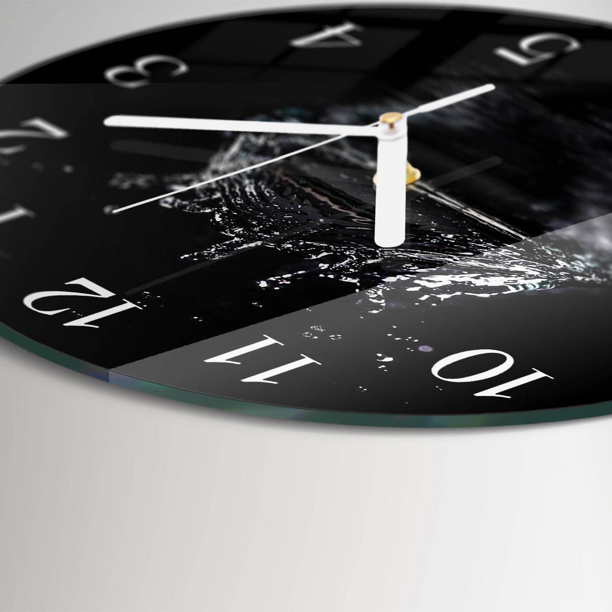 WANDUHR aus Glas Ø30 cm - Wasser - Schwarz, Glas (30/30/0.4cm) - TULUP