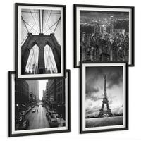 BILDER SET 4er Set - 50x50 cm & 40x60 cm Schwarzer Rahmen - Monochromatische Brückentürme - Schwarz, Kunststoff (50/50cm) - TULUP