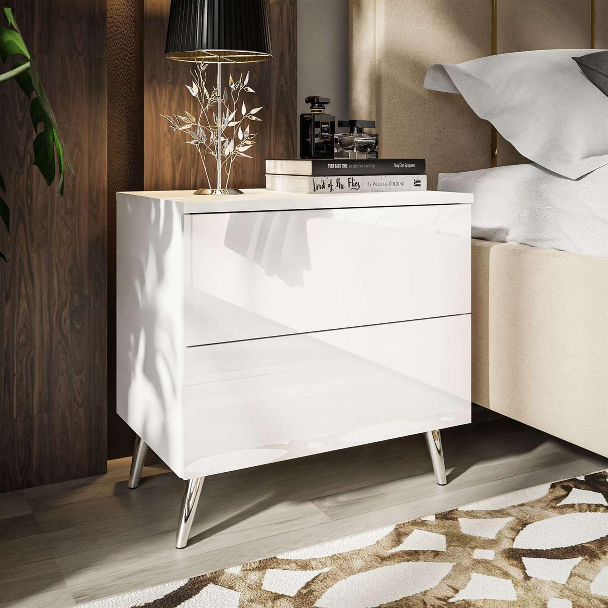 NACHTTISCH AURA PUSH OPEN mit Chrombeinen - Weiß, Holzwerkstoff (55/55/37cm) - Lookway
