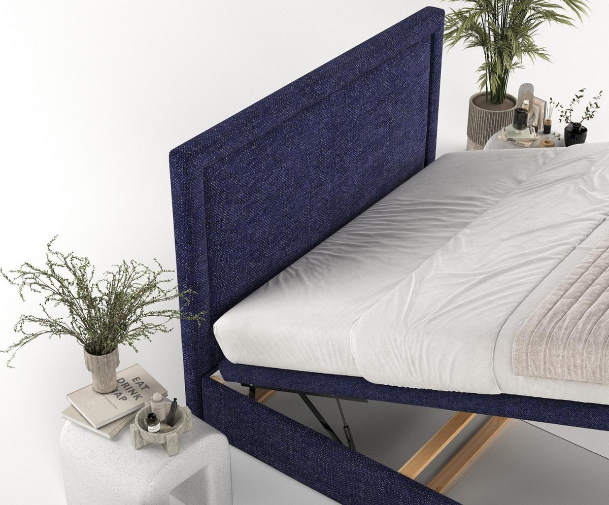 POLSTERBETT Salma mit Stauraum 120/200 cm Marineblau im Alta Stoff - Schwarz/Dunkelblau, Holz/Holzwerkstoff (120/200cm) - AltaBeds